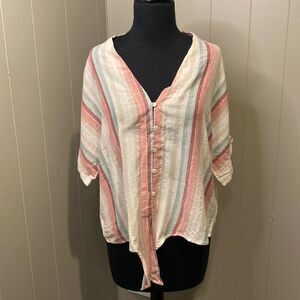 NWT Elan Medium Cropped Button Down Short Sleeve Shirt Striped Shirt Tie